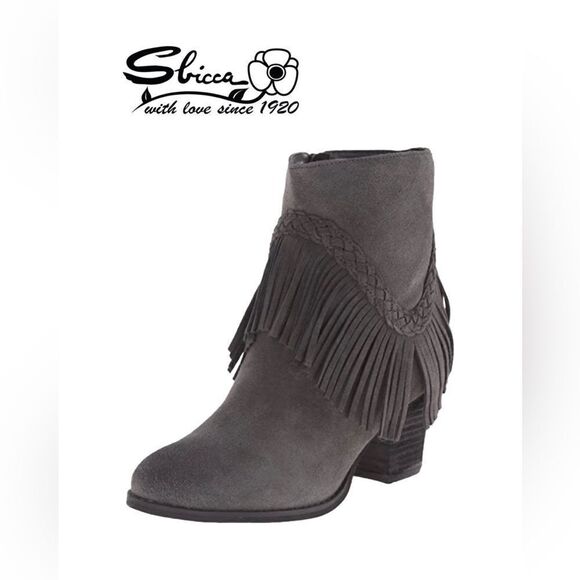 Sbicca Shoes - Sbicca Patience Grey Suede Leather
Fringe Booties